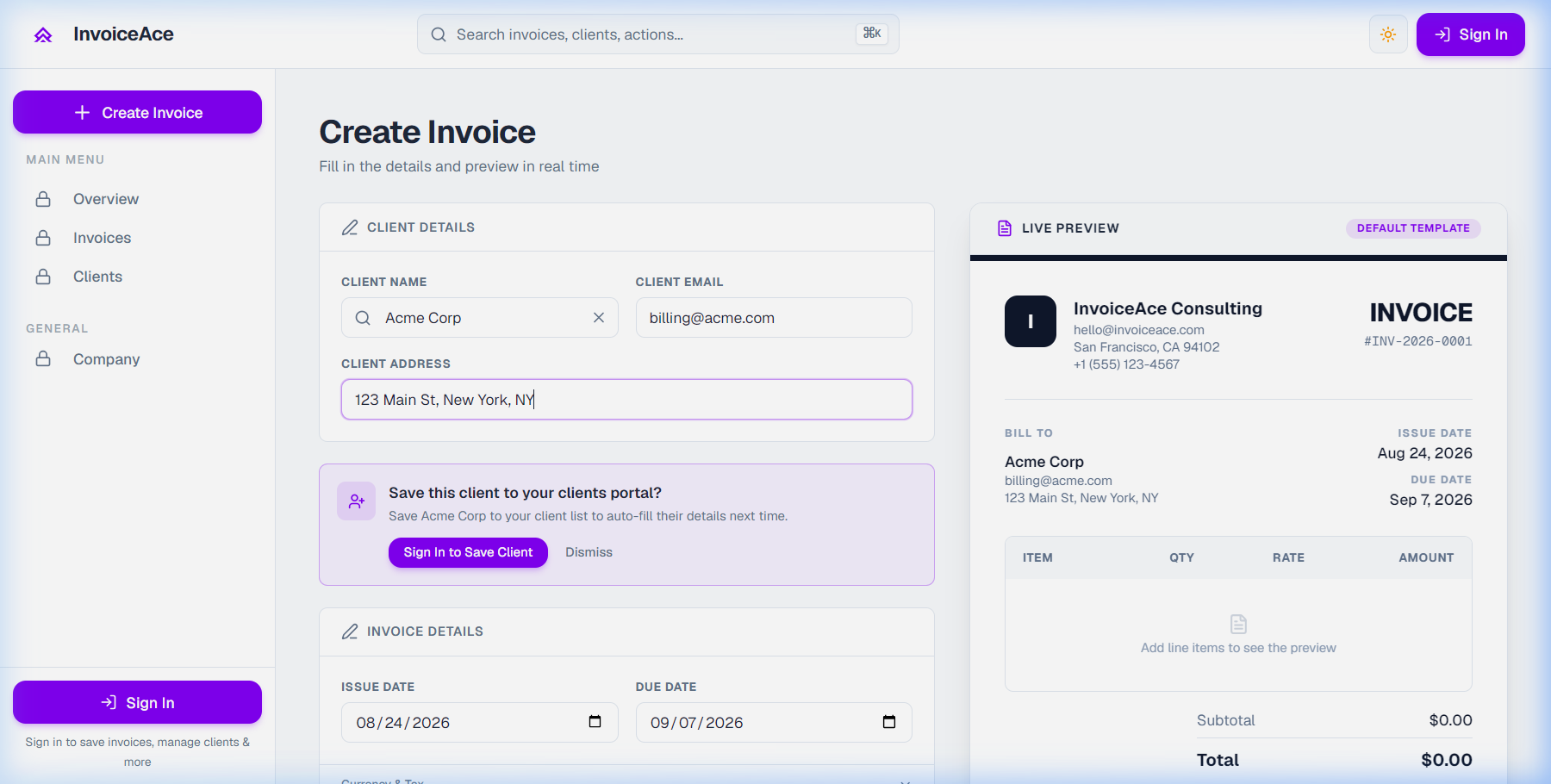 Adding Client Information & Billing Address